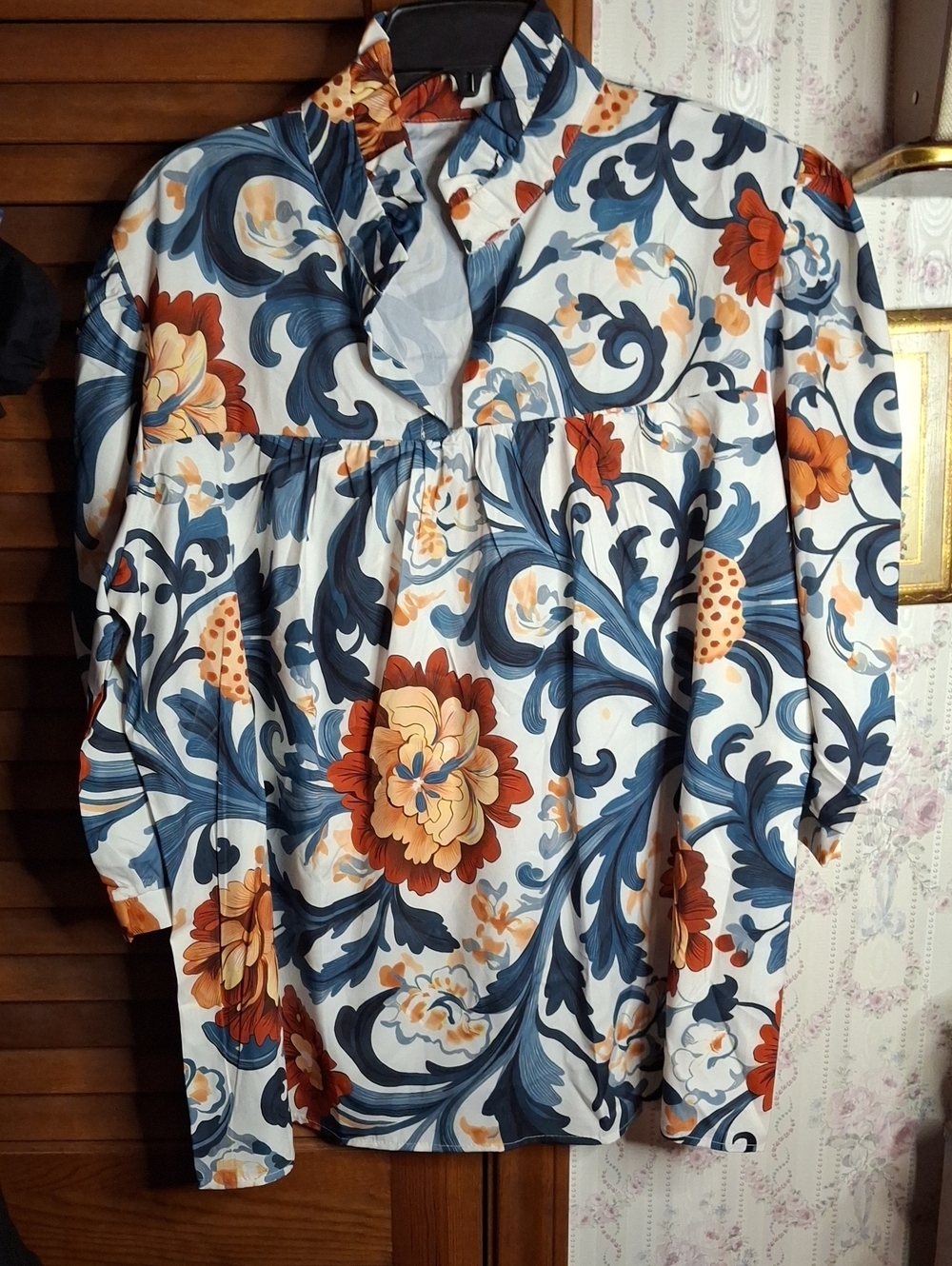 Floral XXL Ruffled Collar 3/4 Sleeve  NWOT
